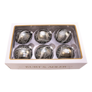 Thumbnail 6: Kurt Adler Kurt Adler 6 Pc. Silver Glitter Glass Ball Ornament Set 