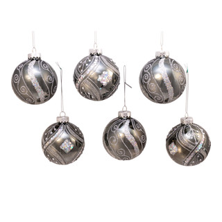 Thumbnail 2: Kurt Adler Kurt Adler 6 Pc. Silver Glitter Glass Ball Ornament Set 