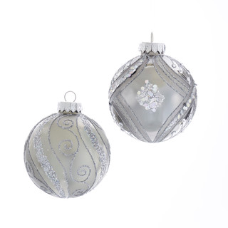Thumbnail 4: Kurt Adler Kurt Adler 6 Pc. Silver Glitter Glass Ball Ornament Set 