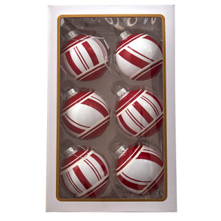 Thumbnail 3: Kurt Adler Kurt Adler 6 Pc. Red & White Glass Ball Ornament Set 