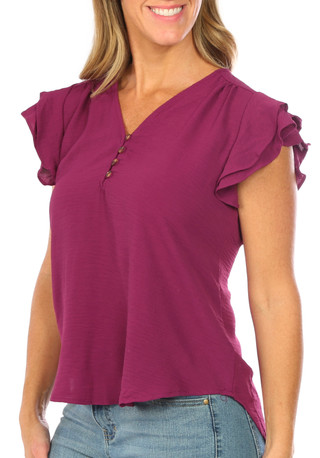 Thumbnail 6: Blue Sol Blue Sol Womens Air Flutter Sleeve V-Neck Top 