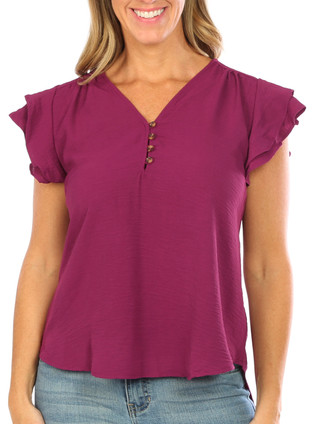 Thumbnail 2: Blue Sol Blue Sol Womens Air Flutter Sleeve V-Neck Top 