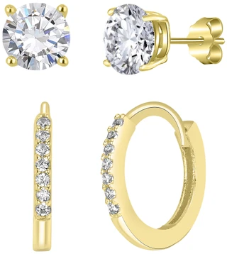 Thumbnail 2: Signature Signature Duo Rhinestone Gold Plated Hoop And Stud Earrings 