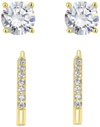 Thumbnail 4: Signature Signature Duo Rhinestone Gold Plated Hoop And Stud Earrings 