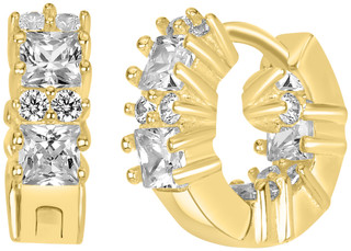 Thumbnail 2: Signature Signature Baguette Rhinestone Gold Plate Hoop Earrings 