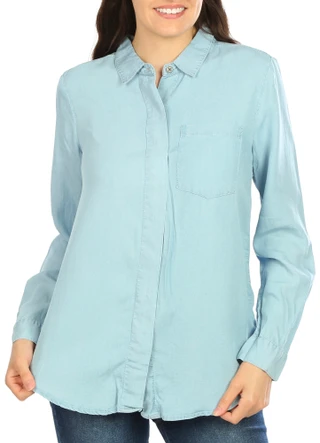 Thumbnail 6: Blue Sol Blue Sol Womens Solid Button Down Denim Top 