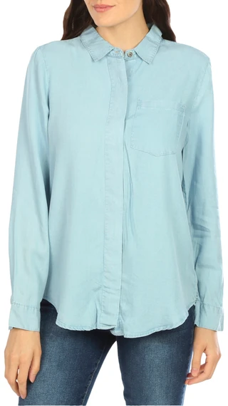 Thumbnail 2: Blue Sol Blue Sol Womens Solid Button Down Denim Top 