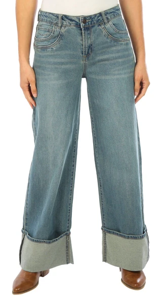 Thumbnail 1: Madden Girl Madden Girl Juniors Denim Wide Leg Cuff Jeans 