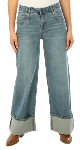 Thumbnail 2: Madden Girl Madden Girl Juniors Denim Wide Leg Cuff Jeans 