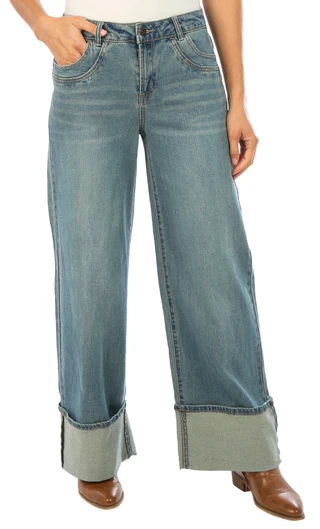 Thumbnail 6: Madden Girl Madden Girl Juniors Denim Wide Leg Cuff Jeans 