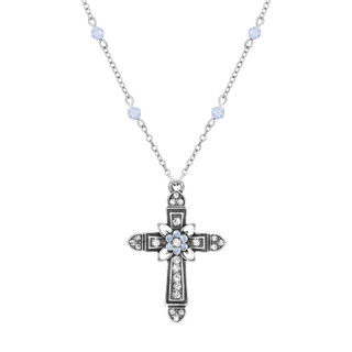 Thumbnail 1: SYMBOLS OF FAITH Cross Center Flower Crystal Adjustable Necklace 