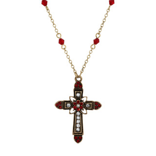 Thumbnail 1: SYMBOLS OF FAITH Cross Center Flower Crystal Adjustable Necklace 