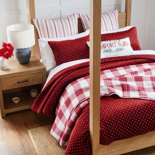 Thumbnail 12: Levtex Home Levtex Home Cross Stitch Velvet Red Reversible Quilt Set 