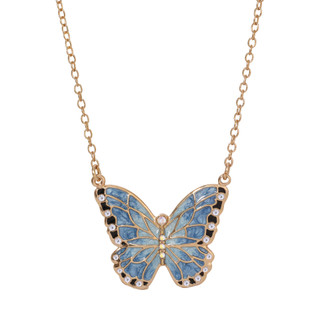 Thumbnail 2: 1928 Jewelry Blue Enamel Crystal Butterfly Necklace 