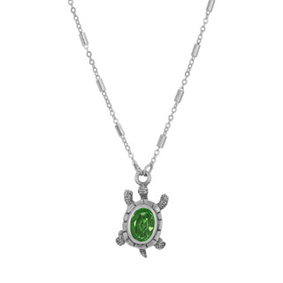 Thumbnail 2: 1928 Jewelry Silver Tone Green Turtle Necklace 