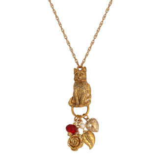 Thumbnail 2: 1928 Jewelry Vintage Cat Charm Crystal Bead Necklace 