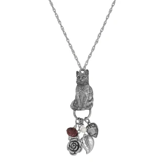 Thumbnail 2: 1928 Jewelry Vintage Cat Charm Crystal Bead Necklace 