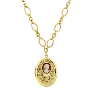 Thumbnail 2: 1928 Jewelry Vintage Gold Tone Carnelian Cameo Locket Necklace 