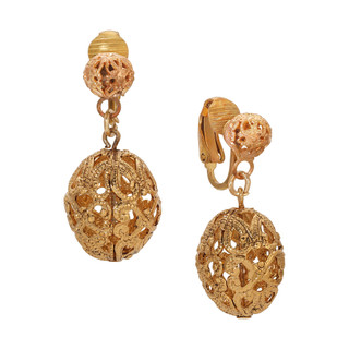 Thumbnail 1: 1928 Jewelry Filigree Oval Bead Clip On Earrings 