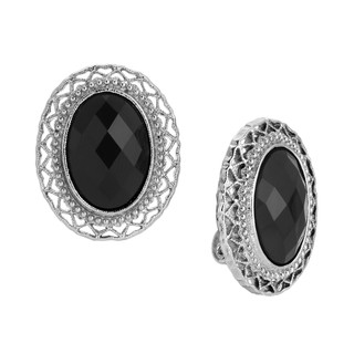 Thumbnail 2: 1928 Jewelry Vintage Silver Tone Faceted Stone Clip On Earrings 