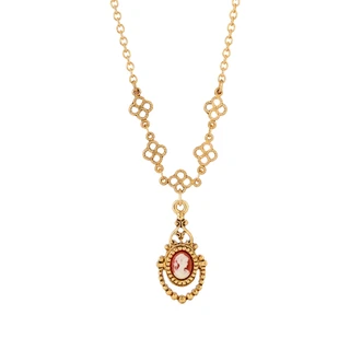 Thumbnail 2: 1928 Jewelry Vintage Gold Tone Carnelian Cameo Necklace 