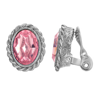 Thumbnail 1: 1928 Jewelry Faceted Colored Stone Oval Clip On Earrings 