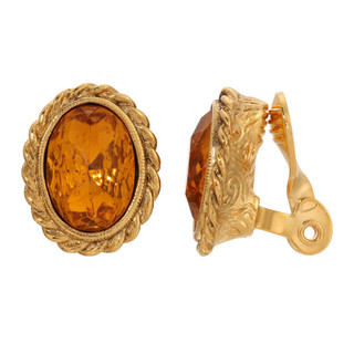 Thumbnail 2: 1928 Jewelry Faceted Colored Stone Oval Clip On Earrings 