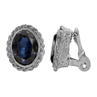 Thumbnail 2: 1928 Jewelry Faceted Colored Stone Oval Clip On Earrings 