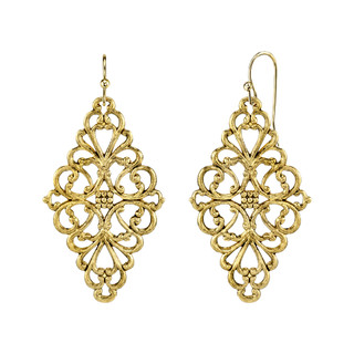 Thumbnail 2: 1928 Jewelry Vintage Filigree Diamond Shaped Drop Earrings 