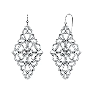 Thumbnail 2: 1928 Jewelry Vintage Filigree Diamond Shaped Drop Earrings 
