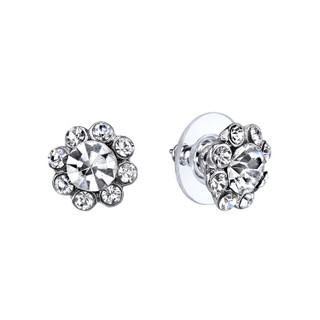 Thumbnail 2: 1928 Jewelry Vintage Silvertone Crystal Flower Stud Earrings 