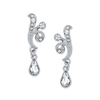 Thumbnail 2: 1928 Jewelry Vintage Silvertone Crystal Teardrop Earrings 