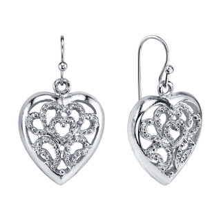 Thumbnail 2: 1928 Jewelry Vintage Filigree Heart Drop Earrings 