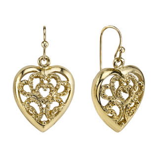 Thumbnail 2: 1928 Jewelry Vintage Filigree Heart Drop Earrings 