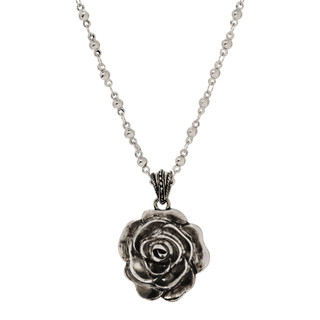 Thumbnail 2: 1928 Jewelry Silvertone Antiqued Flower Adjustable Vintage Necklace 