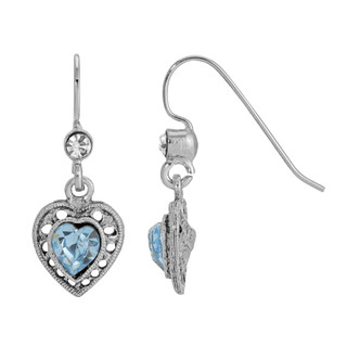 Thumbnail 1: 1928 Jewelry Vintage Silver Tone Crystal Drop Heart Earrings 