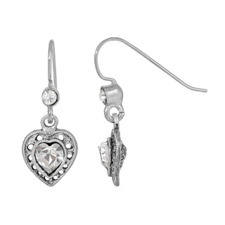 Thumbnail 2: 1928 Jewelry Vintage Silver Tone Crystal Drop Heart Earrings 