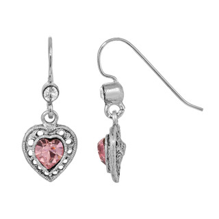 Thumbnail 2: 1928 Jewelry Vintage Silver Tone Crystal Drop Heart Earrings 