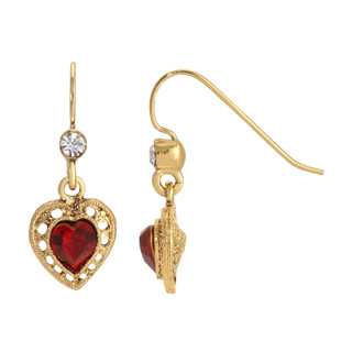 Thumbnail 2: 1928 Jewelry Vintage Goldtone Crystal Drop Heart Earrings 