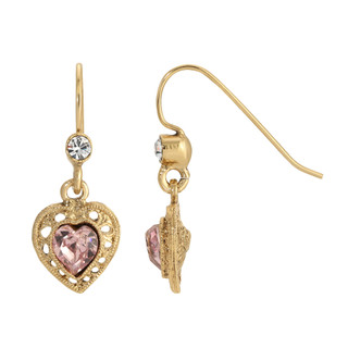 Thumbnail 2: 1928 Jewelry Vintage Goldtone Crystal Drop Heart Earrings 
