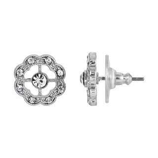 Thumbnail 2: 1928 Jewelry Vintage Silvertone Crystal Open Filigree Stud Earrings 