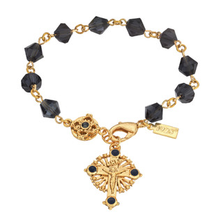 Thumbnail 2: SYMBOLS OF FAITH Blue Bead Rosary Crucifix Bracelet 