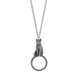 Thumbnail 2: 1928 Jewelry Vintage Pewter Cat Magnifying Glass Pendant Necklace 