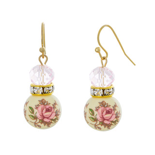 Thumbnail 2: 1928 Jewelry Vintage Goldtone Floral Beaded Drop Earrings 