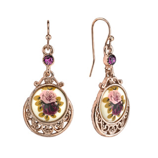Thumbnail 2: 1928 Jewelry Vintage Rose Goldtone Crystal Flower Drop Earrings 