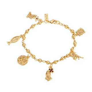Thumbnail 2: SYMBOLS OF FAITH 14K Gold-Dipped Religious Charm Bracelet 