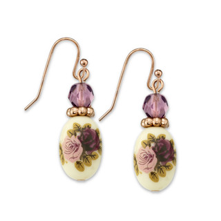 Thumbnail 2: 1928 Jewelry Vintage Rose Goldtone Crystal Bead Flower Drop Earrings 
