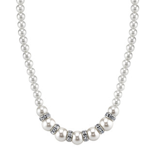 Thumbnail 2: 1928 Jewelry White Graduated Faux Pearl & Crystal Vintage Necklace 