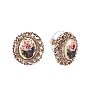Thumbnail 2: 1928 Jewelry Vintage Rose Goldtone Flower Button Earrings 