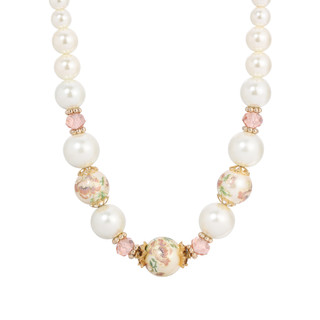 Thumbnail 2: 1928 Jewelry Goldtone Floral Decal Graduated Faux Pearl Necklace 